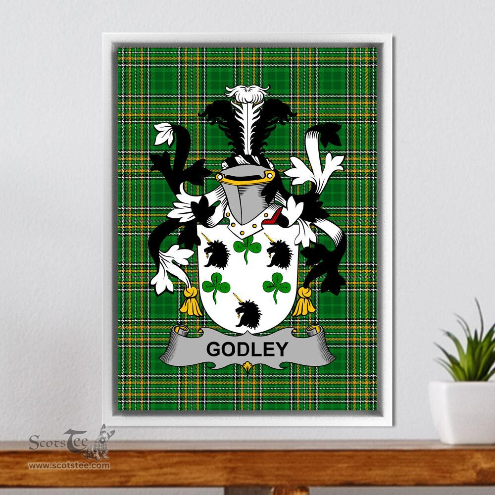 Irish Godley Coat of Arms Family Crest Ireland Framed Canvas Print Irish National Tartan