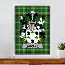 Irish Godley Coat of Arms Family Crest Ireland Framed Canvas Print Irish National Tartan