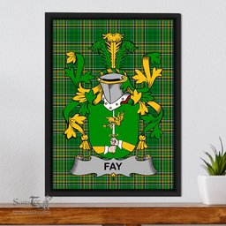 Irish Fay or O'Fee Coat of Arms Family Crest Ireland Framed Canvas Print Irish National Tartan