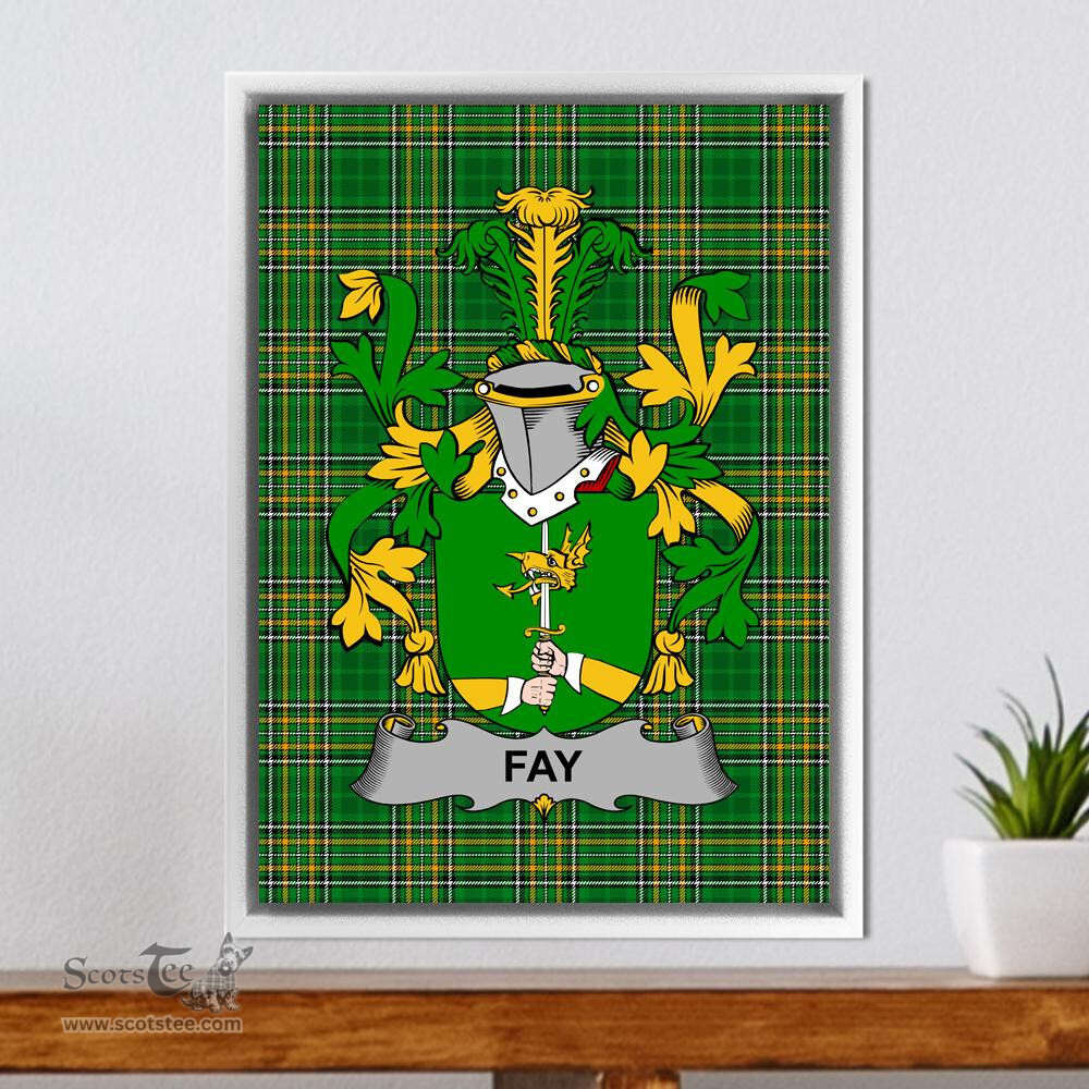 Irish Fay or O'Fee Coat of Arms Family Crest Ireland Framed Canvas Print Irish National Tartan