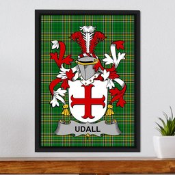 Irish Udall Coat of Arms Family Crest Ireland Framed Canvas Print Irish National Tartan