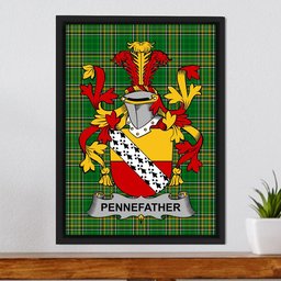 Irish Penne or Penn Coat of Arms Family Crest Ireland Framed Canvas Print Irish National Tartan
