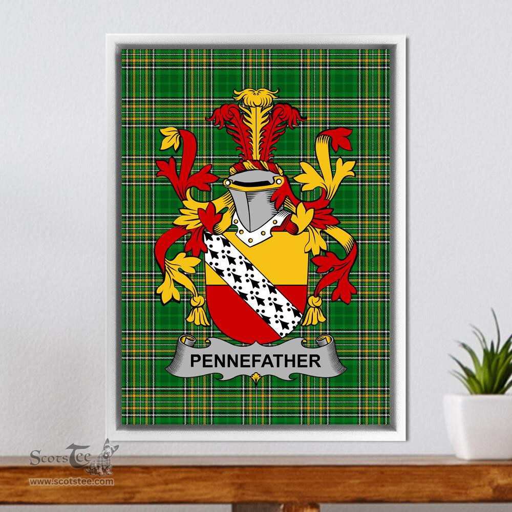 Irish Penne or Penn Coat of Arms Family Crest Ireland Framed Canvas Print Irish National Tartan