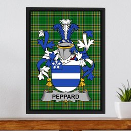 Irish Peppard Coat of Arms Family Crest Ireland Framed Canvas Print Irish National Tartan
