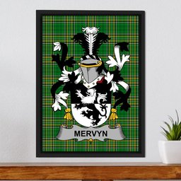 Irish Mervyn Coat of Arms Family Crest Ireland Framed Canvas Print Irish National Tartan