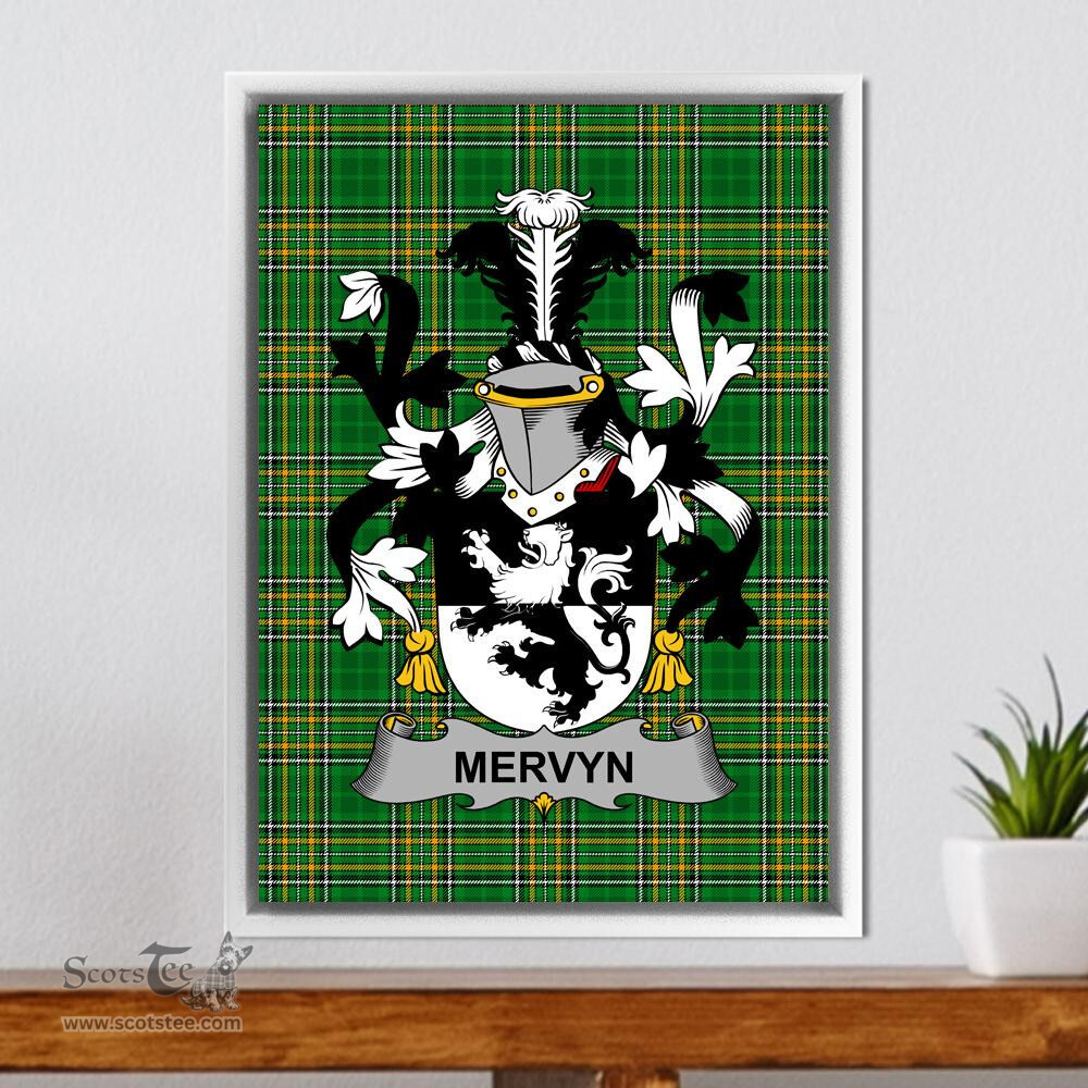 Irish Mervyn Coat of Arms Family Crest Ireland Framed Canvas Print Irish National Tartan