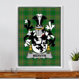 Irish Mervyn Coat of Arms Family Crest Ireland Framed Canvas Print Irish National Tartan