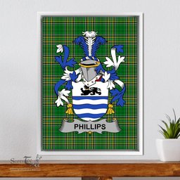 Irish Phillips Coat of Arms Family Crest Ireland Framed Canvas Print Irish National Tartan