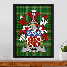 Irish Vian Coat of Arms Family Crest Ireland Framed Canvas Print Irish National Tartan