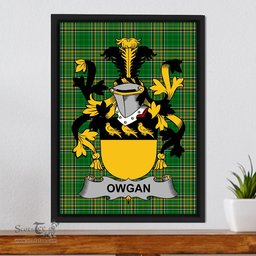 Irish Owgan Coat of Arms Family Crest Ireland Framed Canvas Print Irish National Tartan