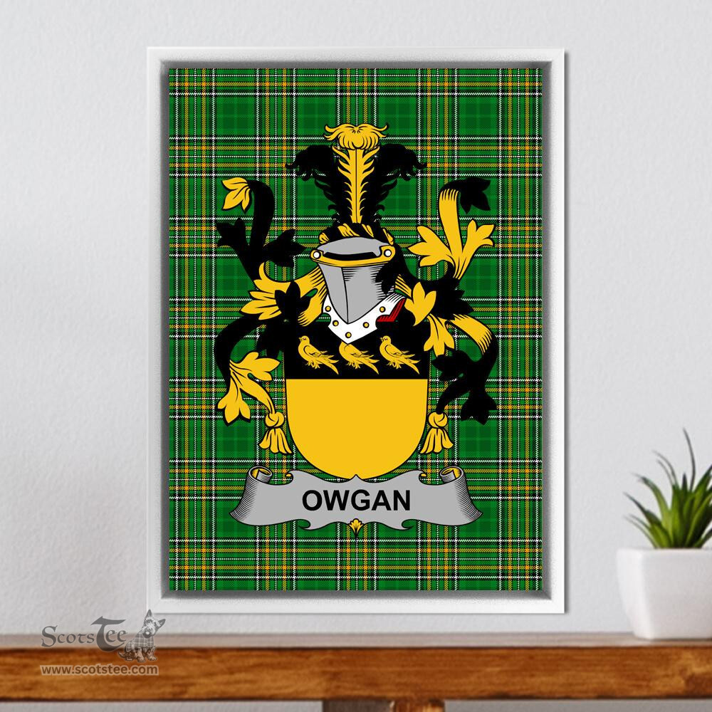 Irish Owgan Coat of Arms Family Crest Ireland Framed Canvas Print Irish National Tartan