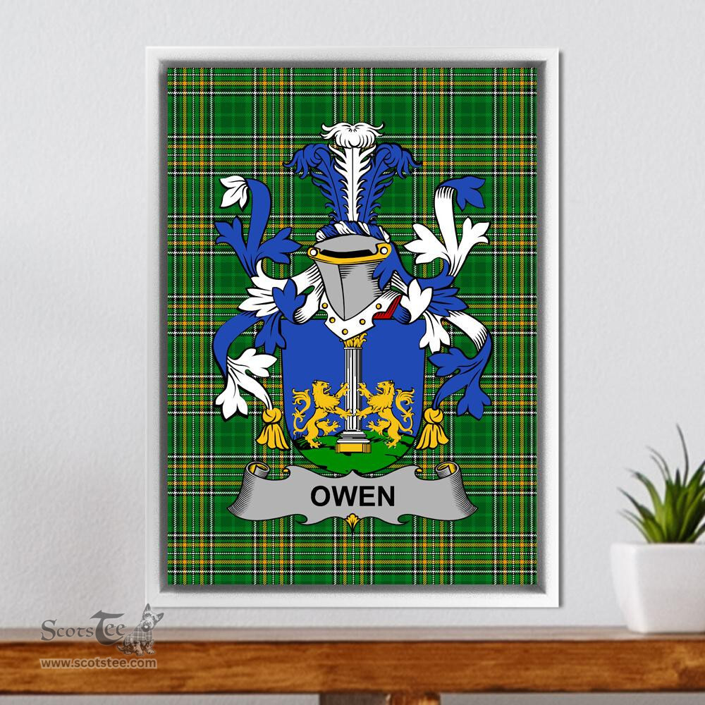 Irish Owen Coat of Arms Family Crest Ireland Framed Canvas Print Irish National Tartan