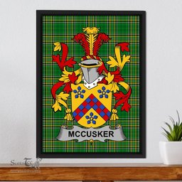 Irish McCusker or Cosker Coat of Arms Family Crest Ireland Framed Canvas Print Irish National Tartan