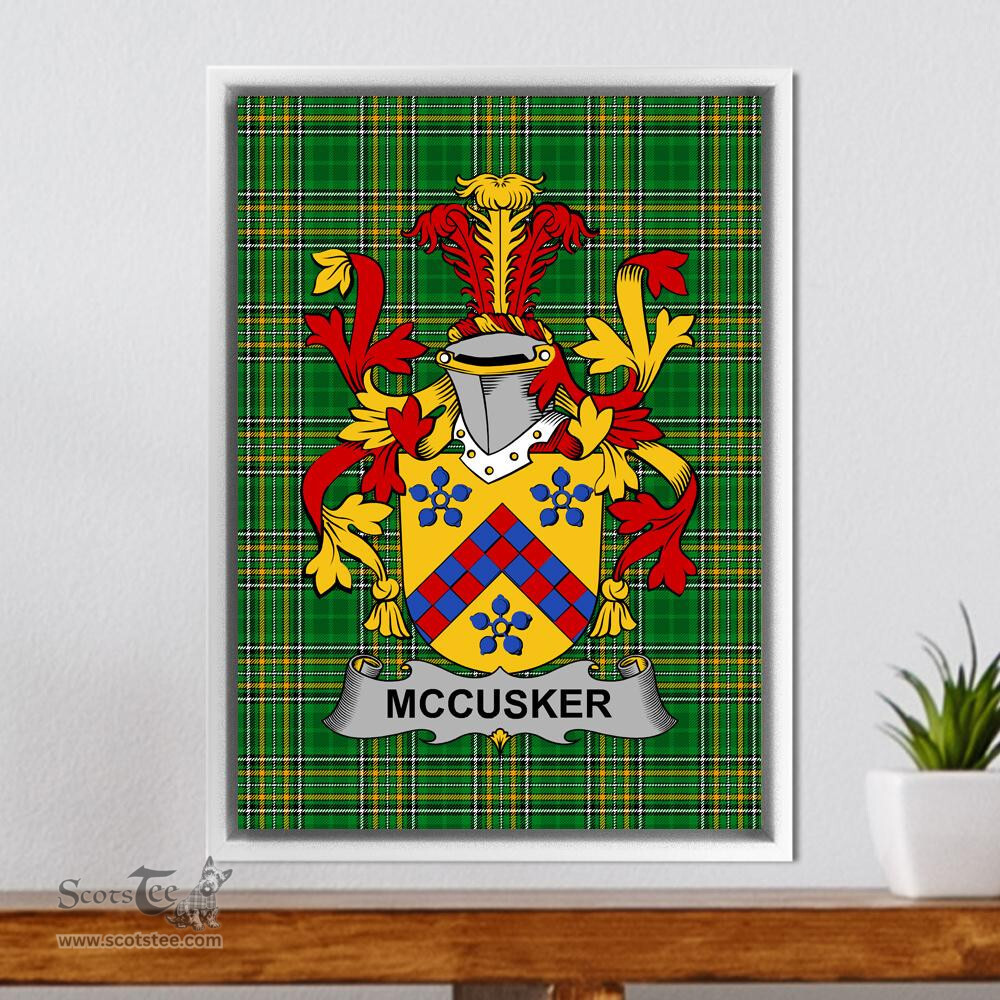Irish McCusker or Cosker Coat of Arms Family Crest Ireland Framed Canvas Print Irish National Tartan
