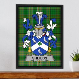 Irish Sheilds Coat of Arms Family Crest Ireland Framed Canvas Print Irish National Tartan