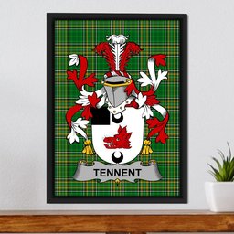 Irish Tennent Coat of Arms Family Crest Ireland Framed Canvas Print Irish National Tartan