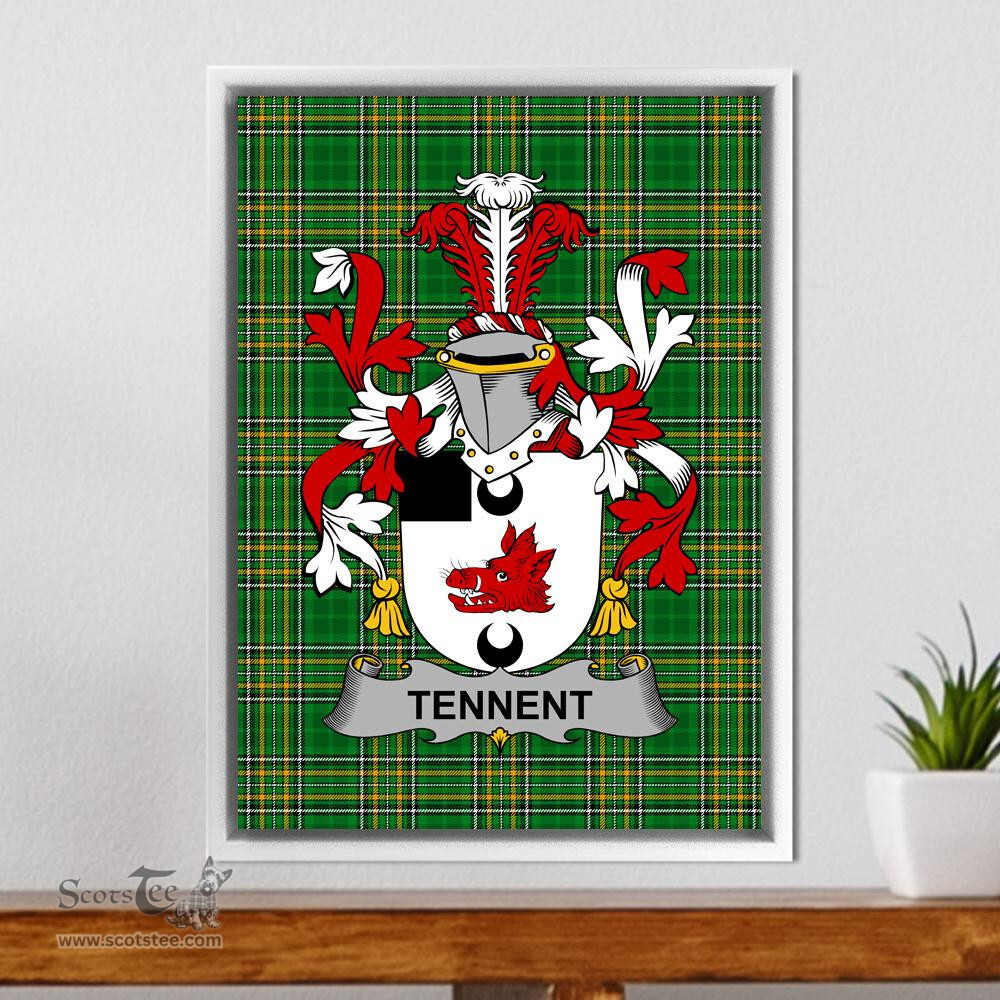 Irish Tennent Coat of Arms Family Crest Ireland Framed Canvas Print Irish National Tartan