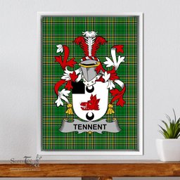 Irish Tennent Coat of Arms Family Crest Ireland Framed Canvas Print Irish National Tartan