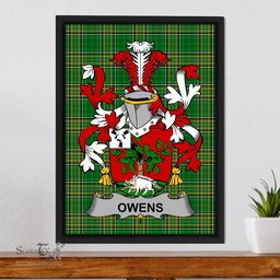 Irish Owens Coat of Arms Family Crest Ireland Framed Canvas Print Irish National Tartan