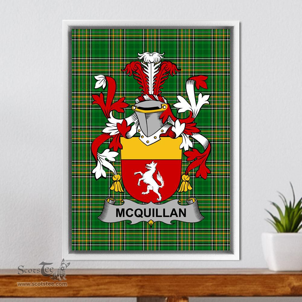 Irish Quillan or McQuillan Coat of Arms Family Crest Ireland Framed Canvas Print Irish National Tartan