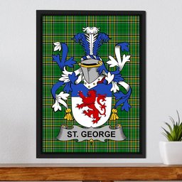 Irish St. George Coat of Arms Family Crest Ireland Framed Canvas Print Irish National Tartan