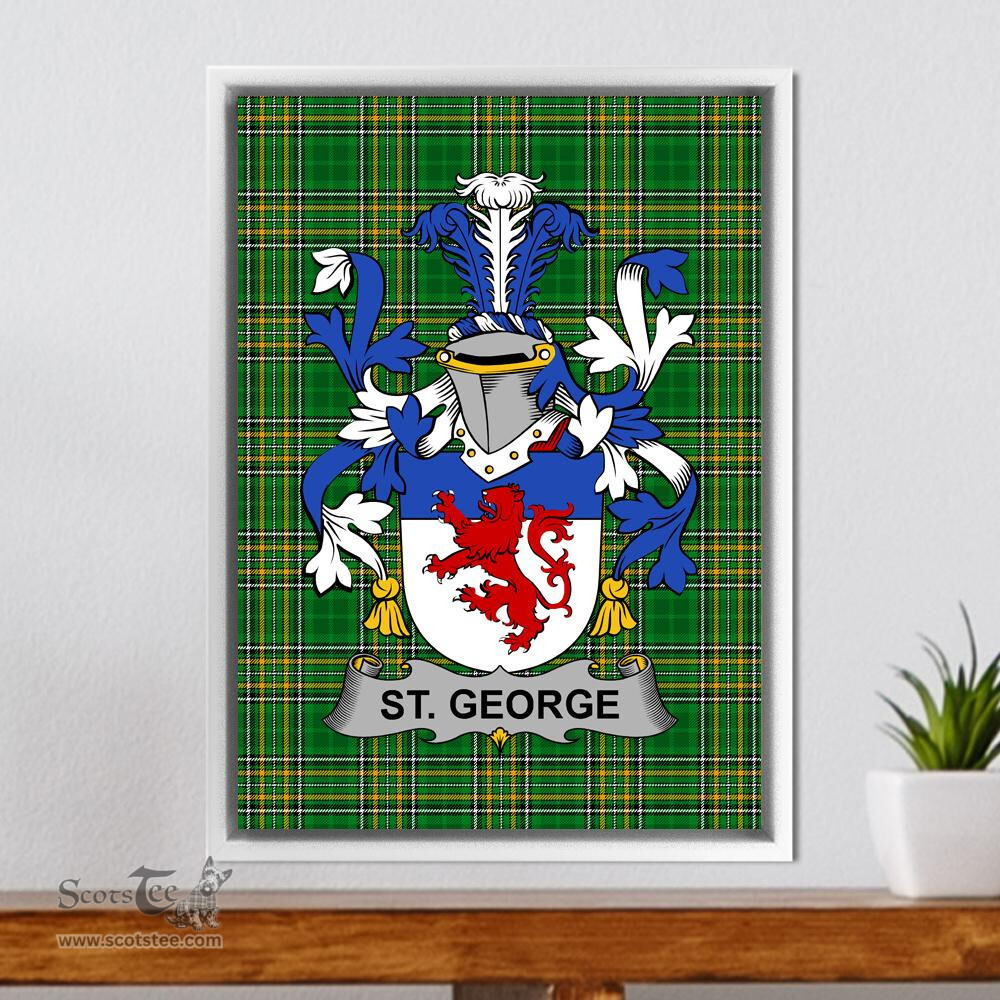 Irish St. George Coat of Arms Family Crest Ireland Framed Canvas Print Irish National Tartan
