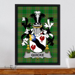 Irish Quicke Coat of Arms Family Crest Ireland Framed Canvas Print Irish National Tartan