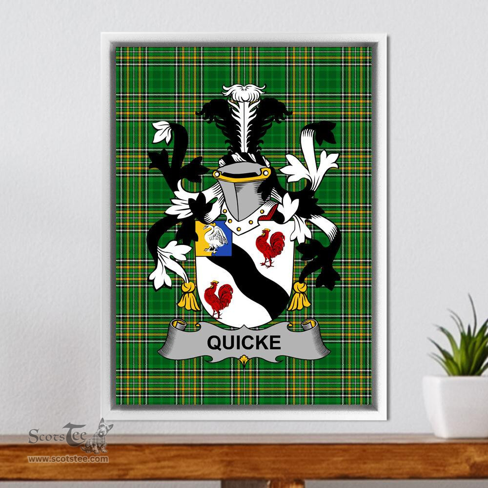 Irish Quicke Coat of Arms Family Crest Ireland Framed Canvas Print Irish National Tartan