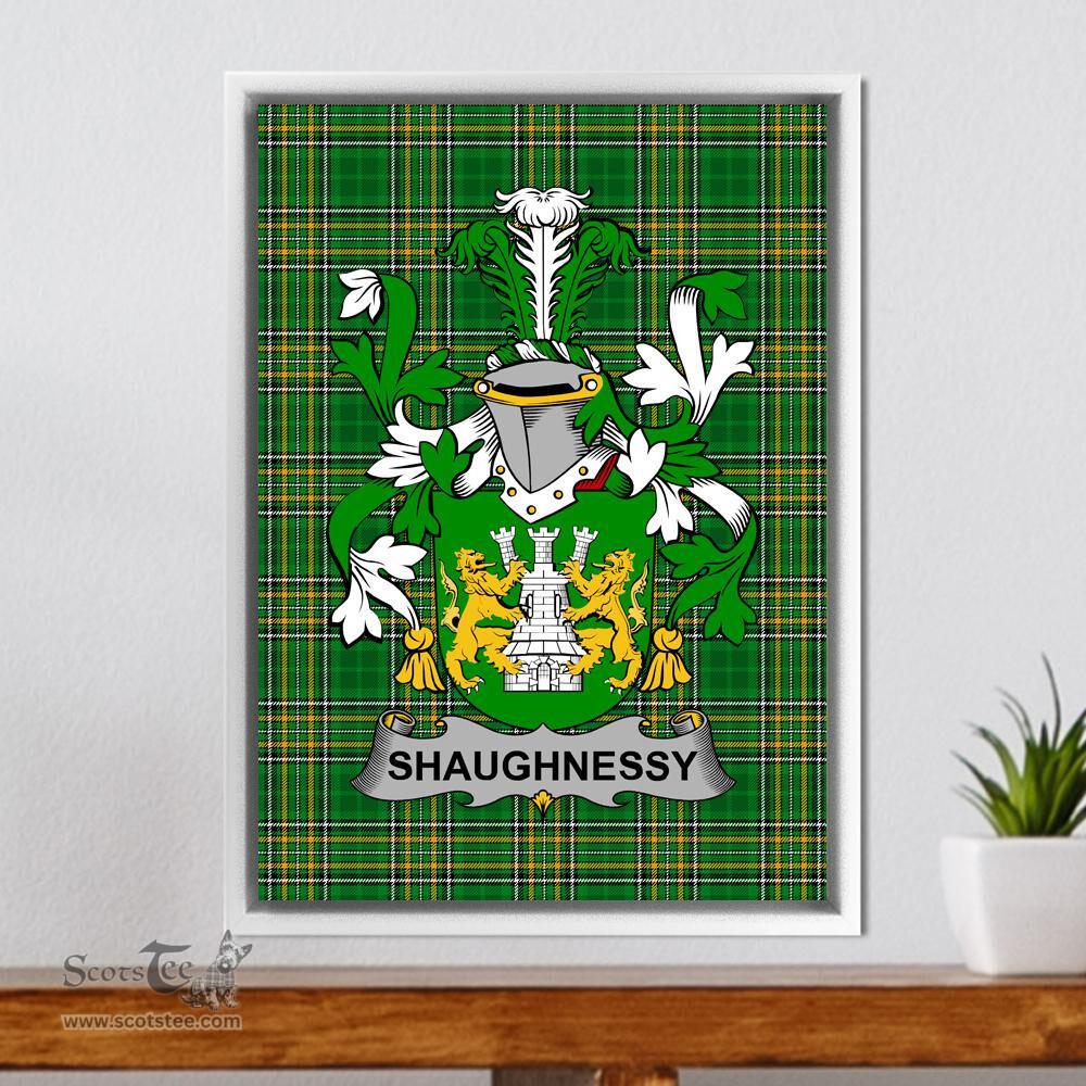 Irish Shaughnessy or O'Shaughnessy Coat of Arms Family Crest Ireland Framed Canvas Print Irish National Tartan