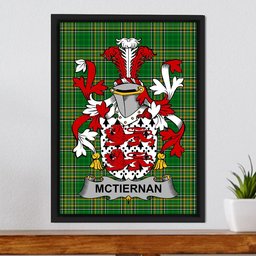 Irish McTiernan or Kiernan Coat of Arms Family Crest Ireland Framed Canvas Print Irish National Tartan