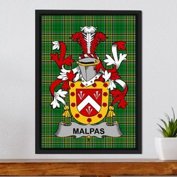 Irish Malpas Coat of Arms Family Crest Ireland Framed Canvas Print Irish National Tartan