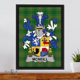 Irish Neill or McNeill Coat of Arms Family Crest Ireland Framed Canvas Print Irish National Tartan