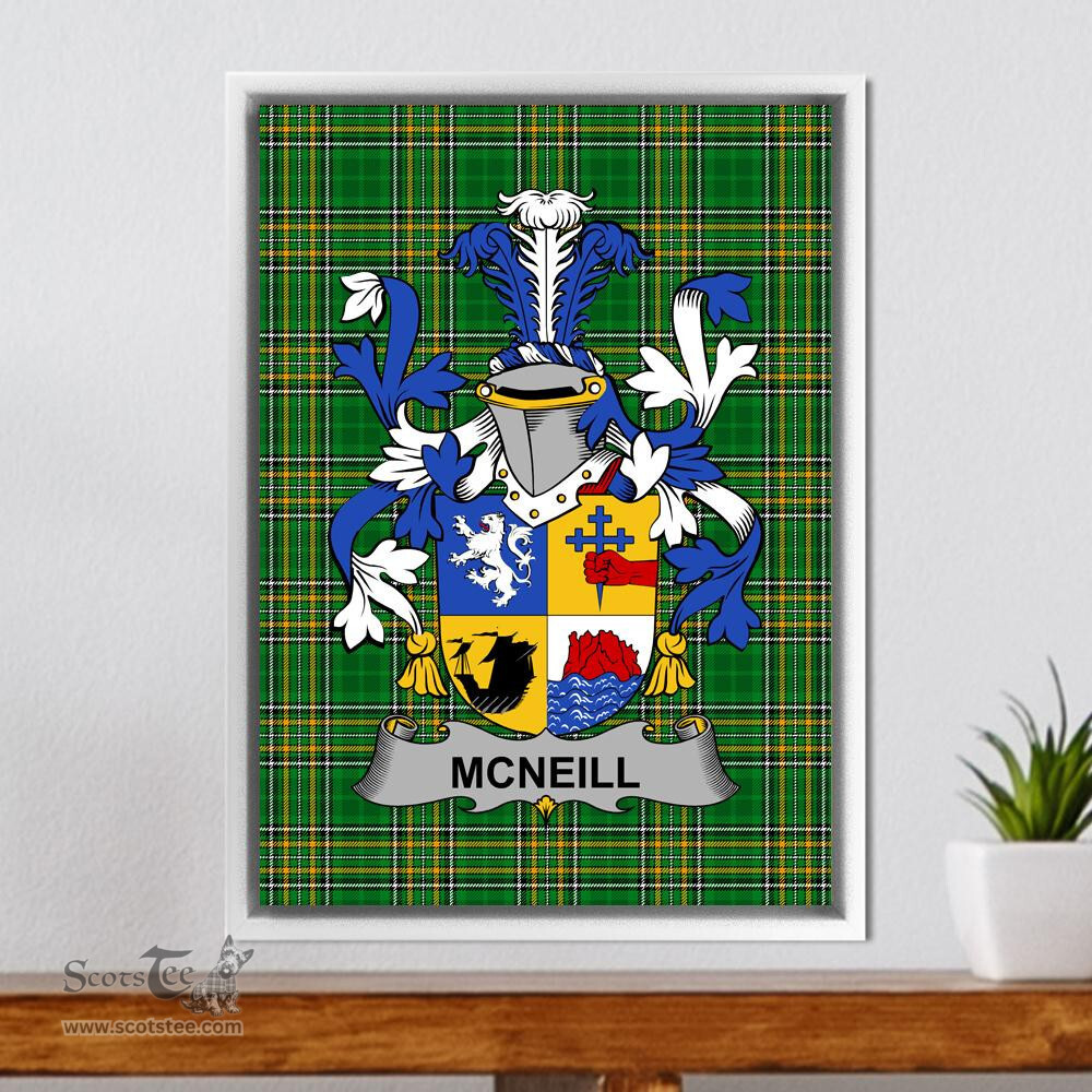 Irish Neill or McNeill Coat of Arms Family Crest Ireland Framed Canvas Print Irish National Tartan