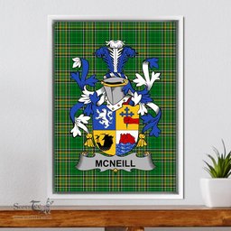 Irish Neill or McNeill Coat of Arms Family Crest Ireland Framed Canvas Print Irish National Tartan
