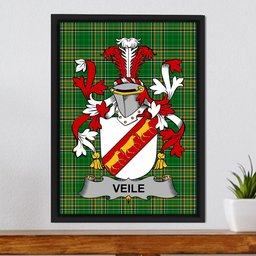 Irish Veile or Veale Coat of Arms Family Crest Ireland Framed Canvas Print Irish National Tartan