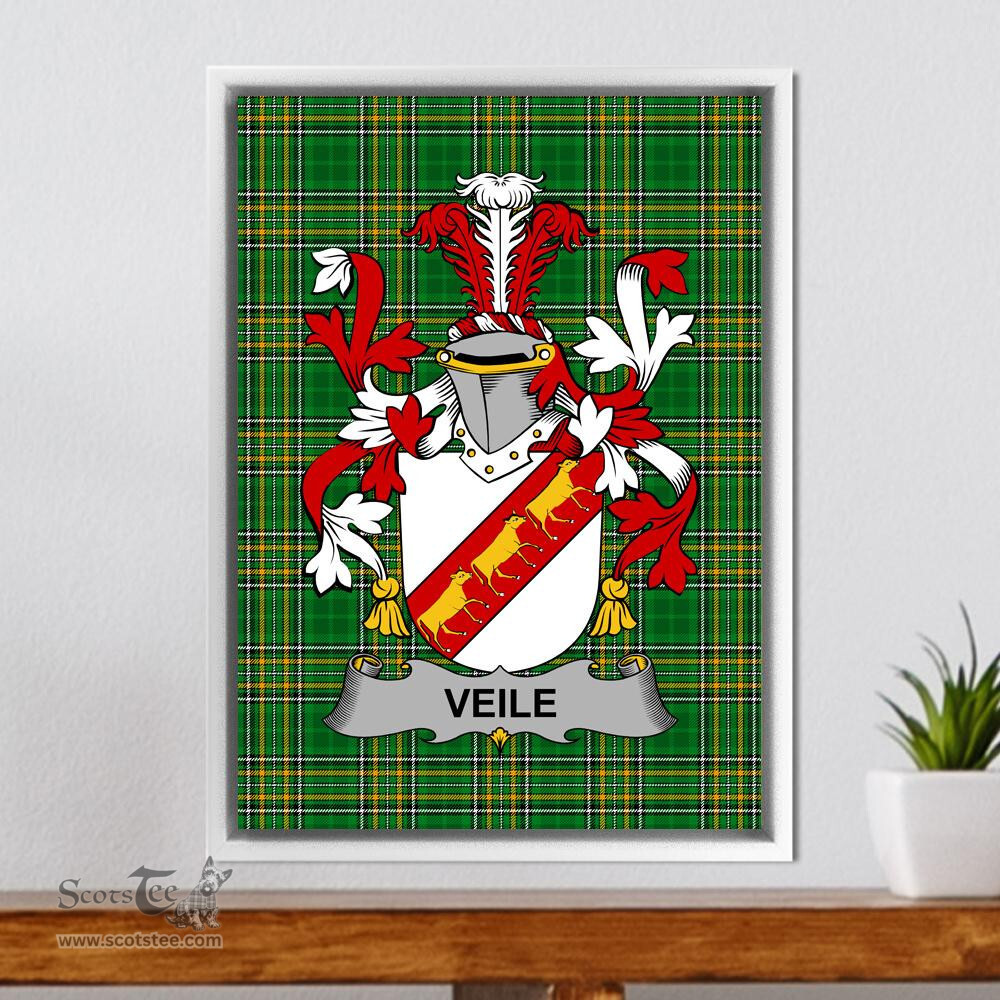 Irish Veile or Veale Coat of Arms Family Crest Ireland Framed Canvas Print Irish National Tartan