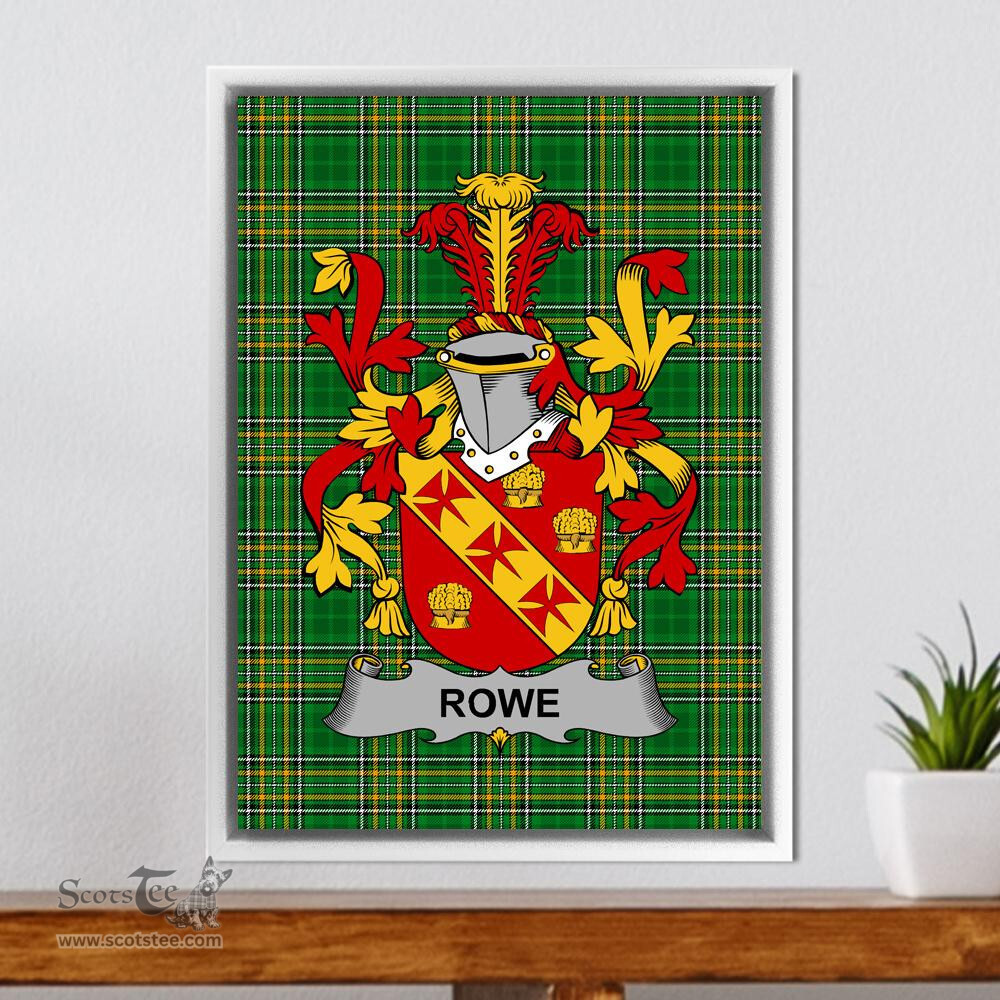 Irish Rowe Coat of Arms Family Crest Ireland Framed Canvas Print Irish National Tartan