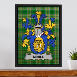 Irish Mihill Coat of Arms Family Crest Ireland Framed Canvas Print Irish National Tartan