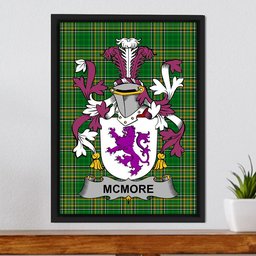 Irish McMore or More Coat of Arms Family Crest Ireland Framed Canvas Print Irish National Tartan