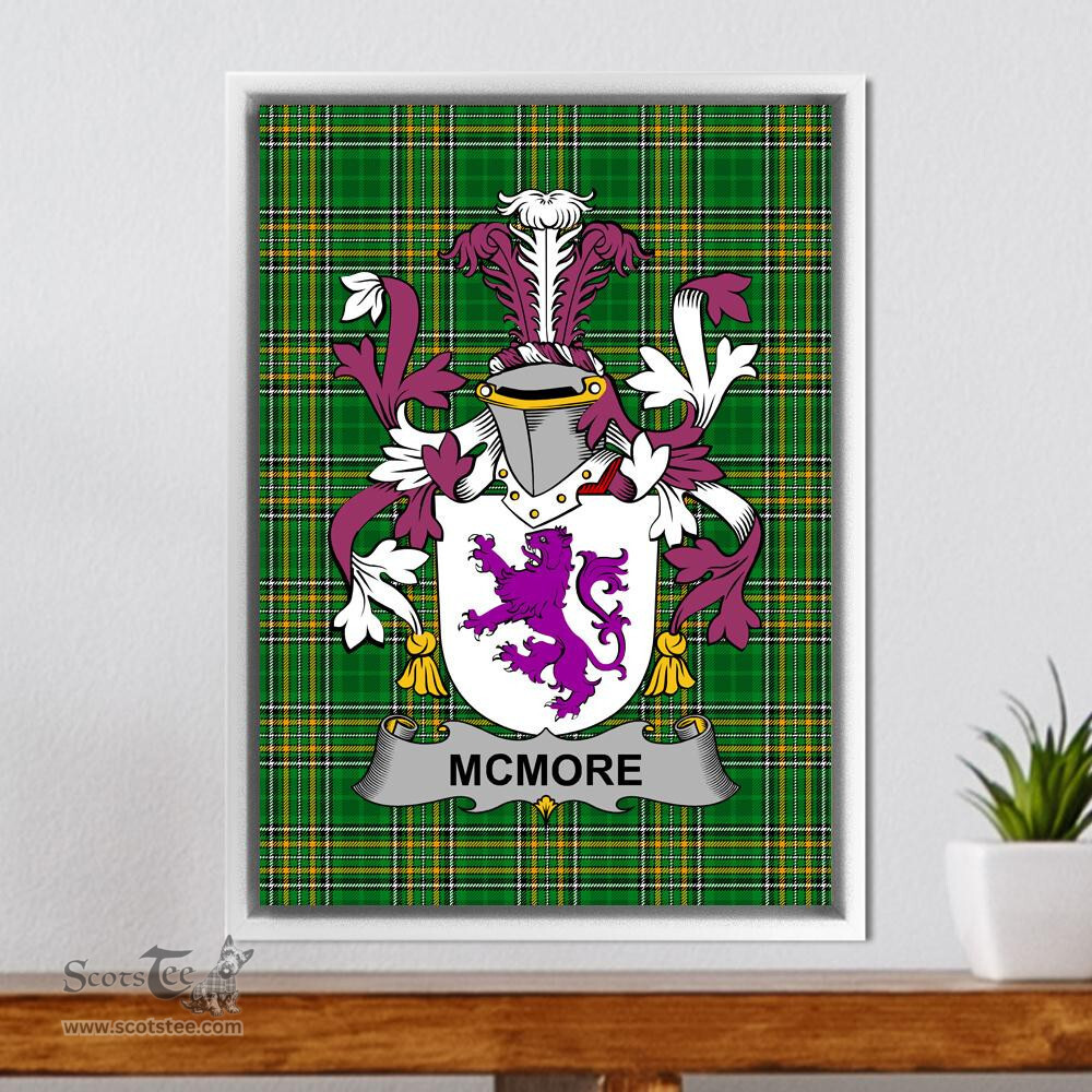 Irish McMore or More Coat of Arms Family Crest Ireland Framed Canvas Print Irish National Tartan