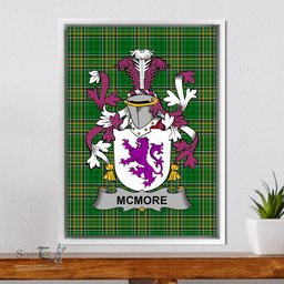 Irish McMore or More Coat of Arms Family Crest Ireland Framed Canvas Print Irish National Tartan