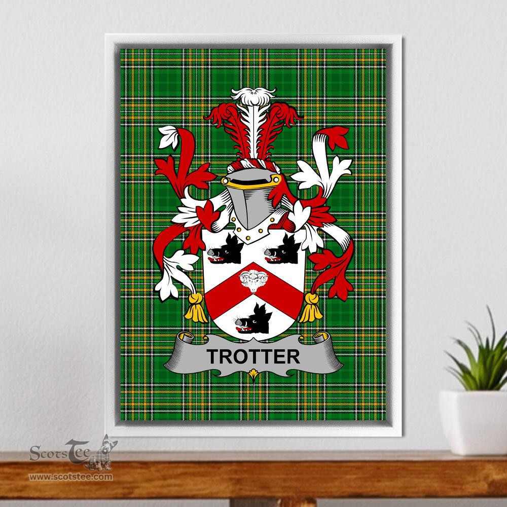 Irish Trotter Coat of Arms Family Crest Ireland Framed Canvas Print Irish National Tartan