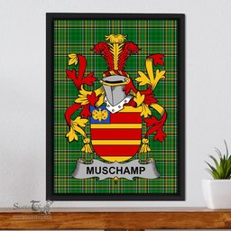 Irish Muschamp Coat of Arms Family Crest Ireland Framed Canvas Print Irish National Tartan