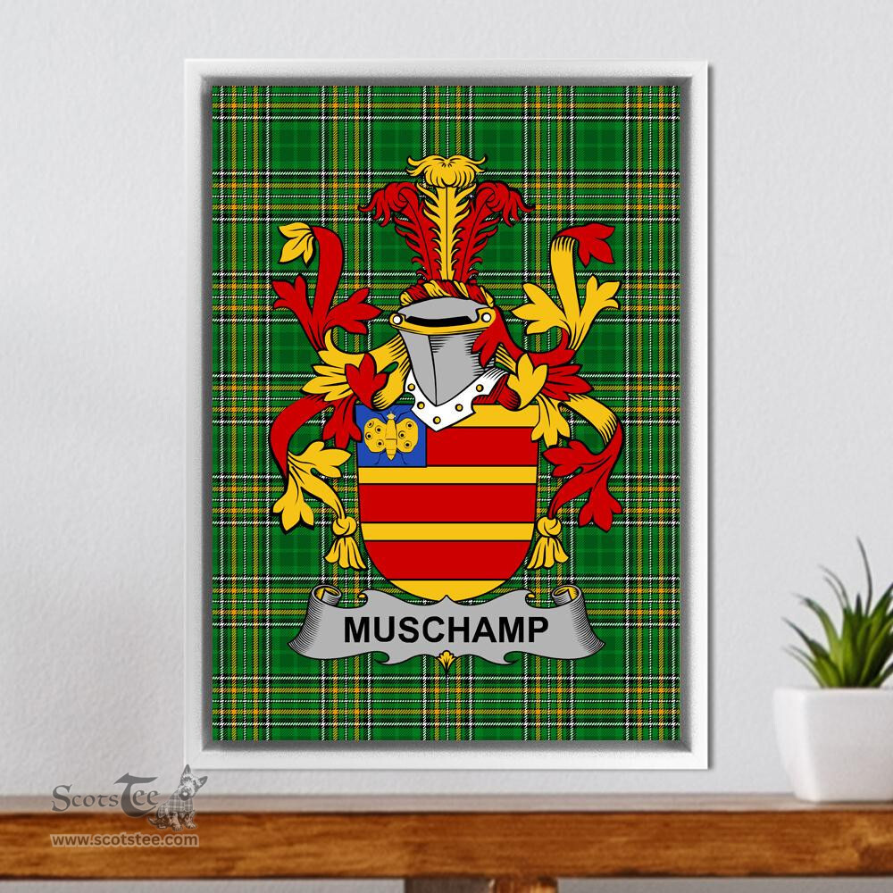 Irish Muschamp Coat of Arms Family Crest Ireland Framed Canvas Print Irish National Tartan