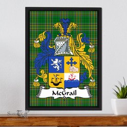 Irish McGrail Coat of Arms Family Crest Ireland Framed Canvas Print Irish National Tartan