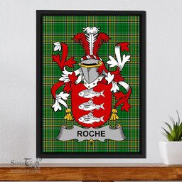 Irish Roche Coat of Arms Family Crest Ireland Framed Canvas Print Irish National Tartan