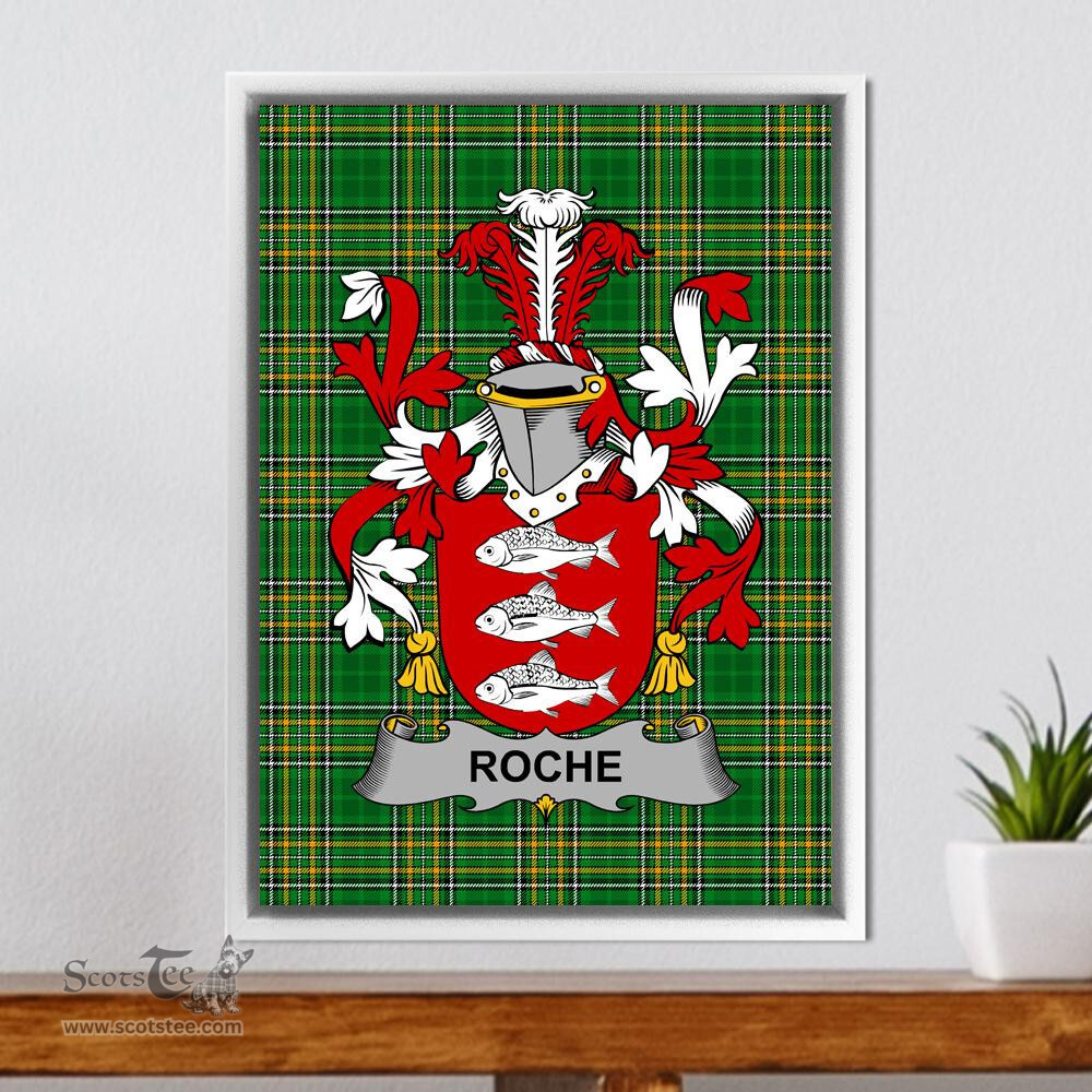 Irish Roche Coat of Arms Family Crest Ireland Framed Canvas Print Irish National Tartan