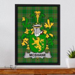 Irish Shane or McShane Coat of Arms Family Crest Ireland Framed Canvas Print Irish National Tartan