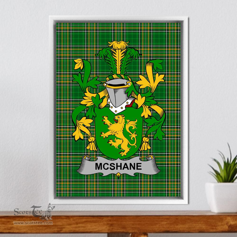 Irish Shane or McShane Coat of Arms Family Crest Ireland Framed Canvas Print Irish National Tartan