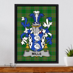 Irish Mills Coat of Arms Family Crest Ireland Framed Canvas Print Irish National Tartan